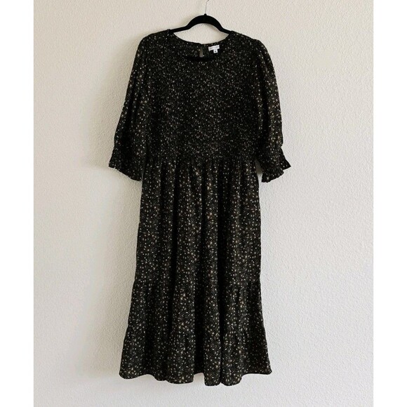 BALTIC BORN Pele Tiered Midi Dress Dark Floral Smocked Black Size XL - Picture 2 of 12